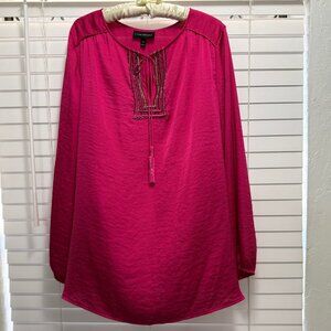 Lane Bryant Women's hot pink beaded front Boho Blouse: Size 14/16